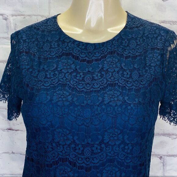 Lulu’s Love You For Eternity Navy Blue Lace Shift Dress size S - Picture 6 of 9